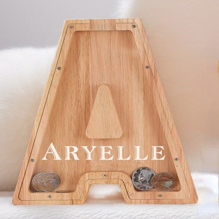 Personalized Wooden Letter Piggy Bank For Kids