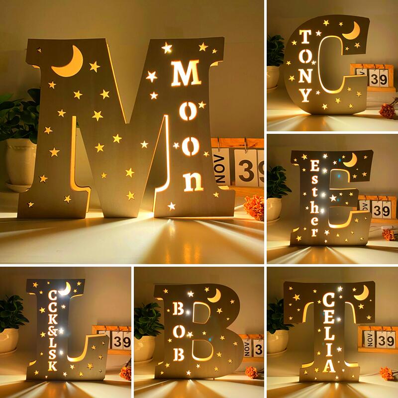 Personalized Wooden Letter Night Light With Name