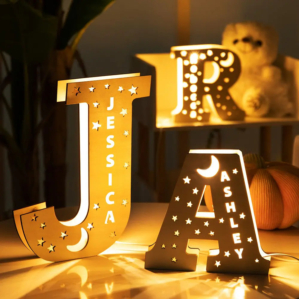 Personalized Wooden Letter Night Light With Name