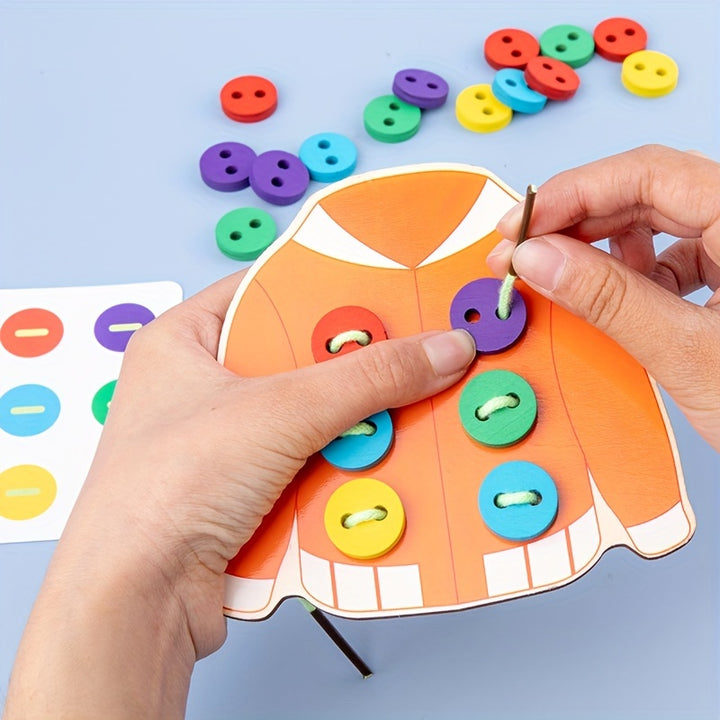 Wooden Button Threading Board Toys