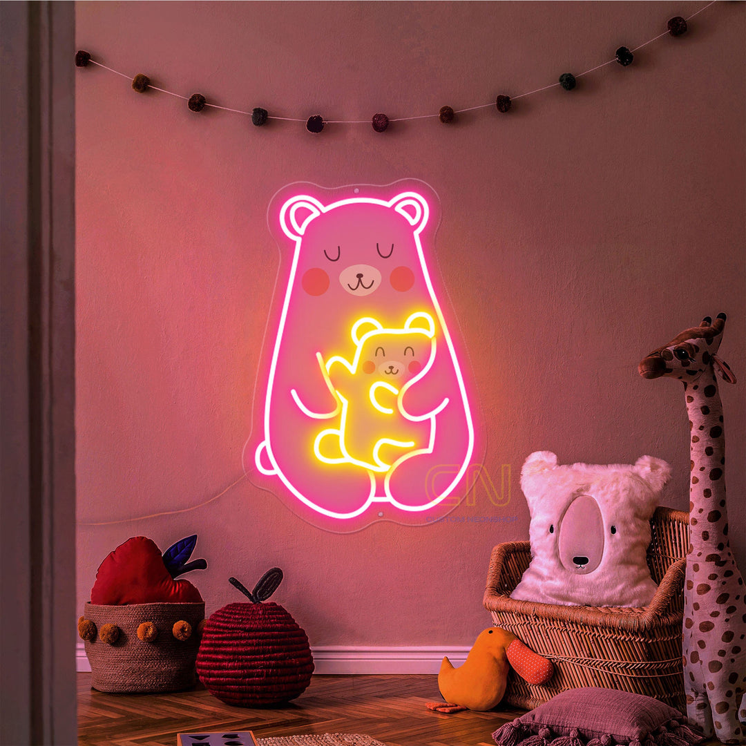 Pink Family Bears Neon Sign