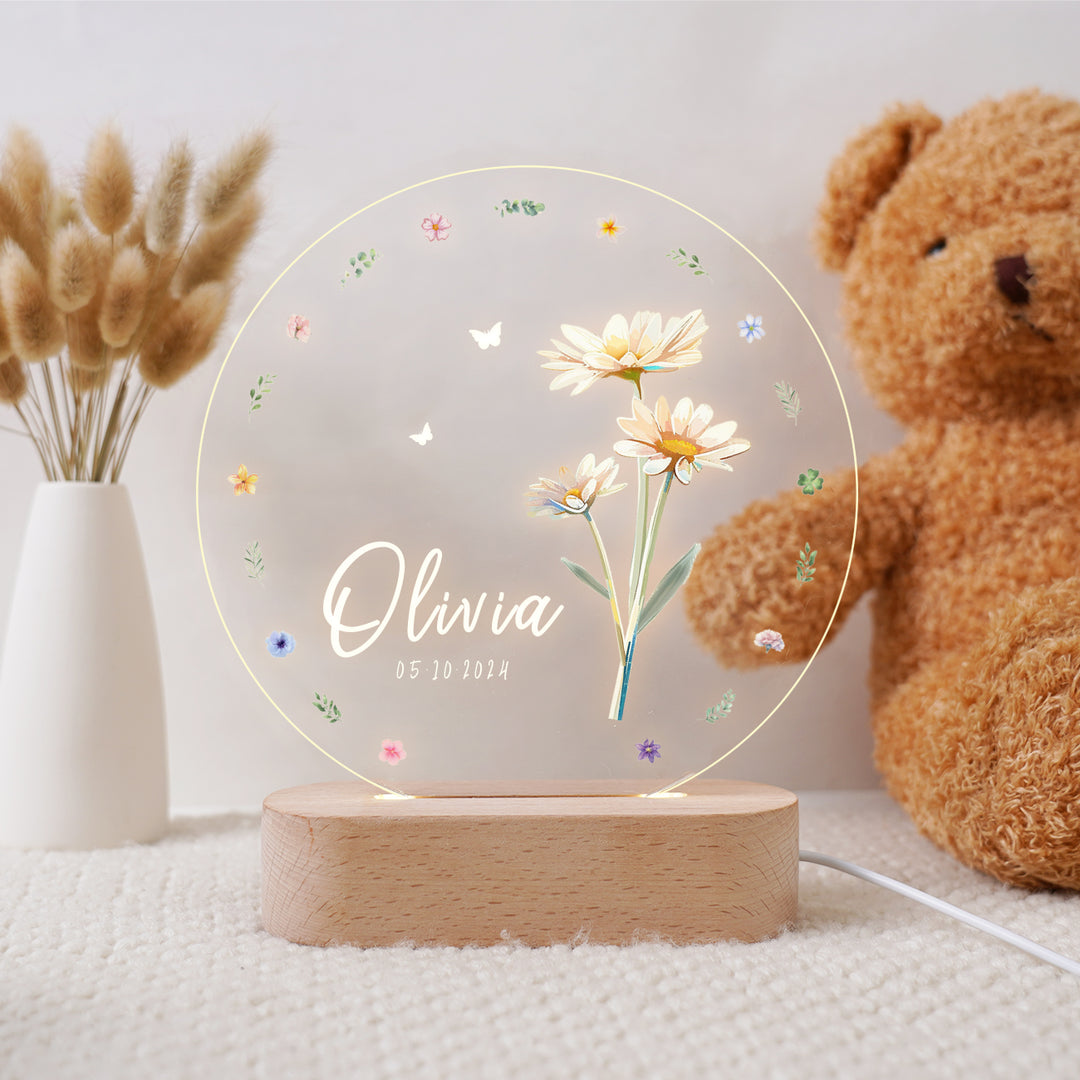 Personalized Birth Flower Name Night Light