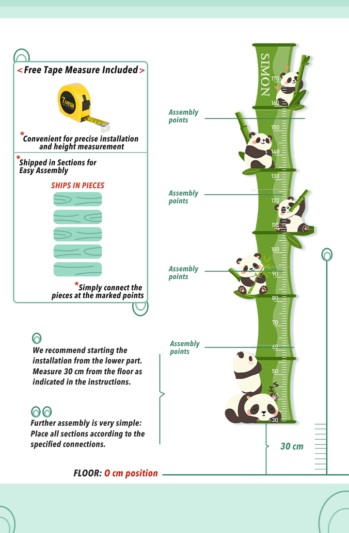 Personalized Wooden Panda Bamboo Growth Chart