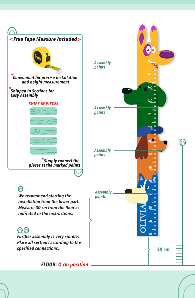 Personalized Wooden Colorful Dog Parade Growth Chart