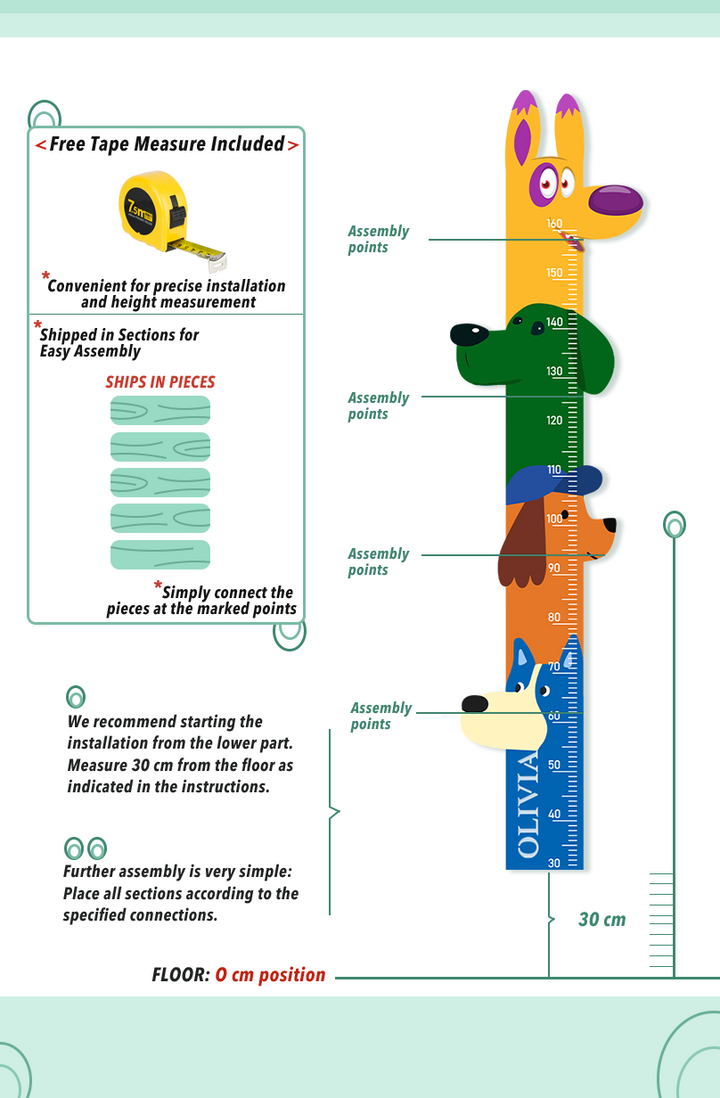 Personalized Wooden Colorful Dog Parade Growth Chart