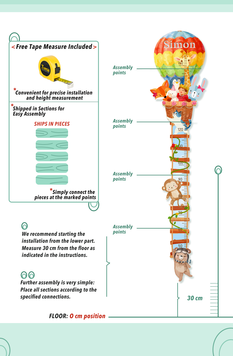 Personalized Wooden Hot Air Balloon Growth Chart