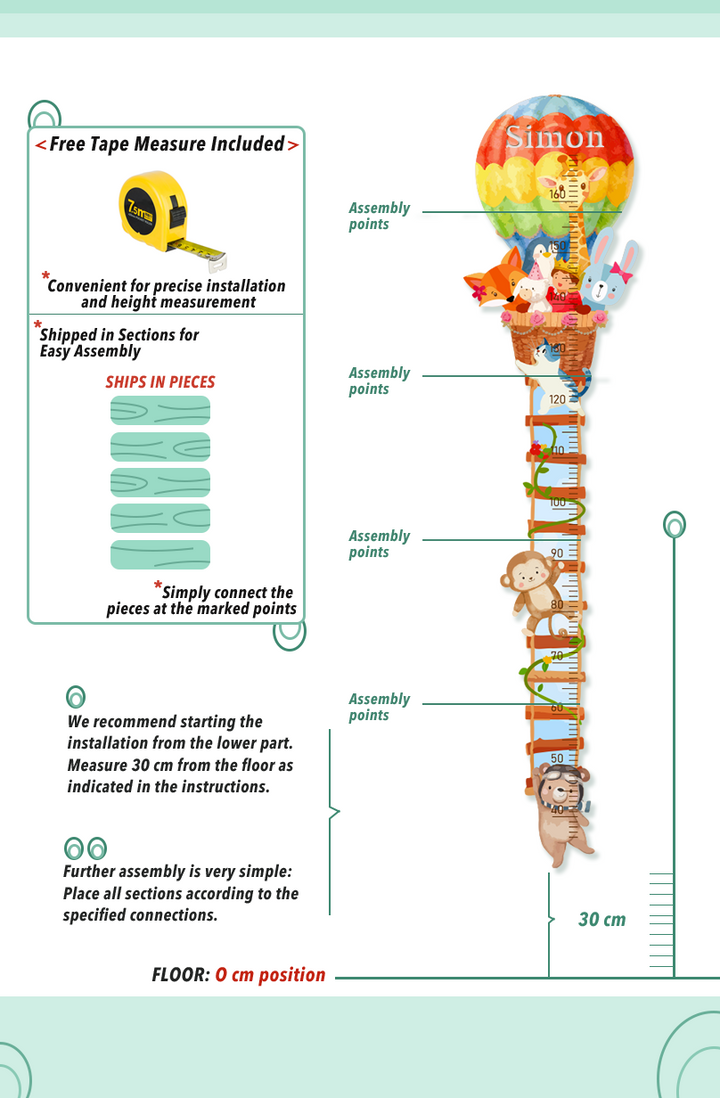 Personalized Wooden Hot Air Balloon Growth Chart
