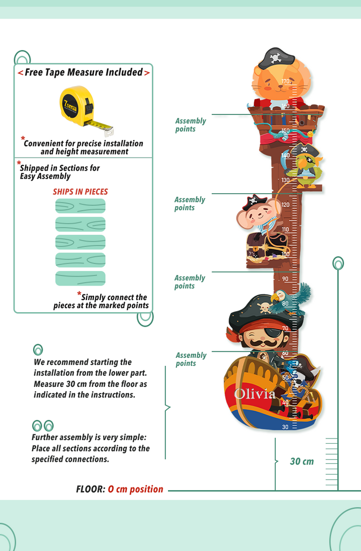 Personalized Wooden Pirate Ship Growth Chart