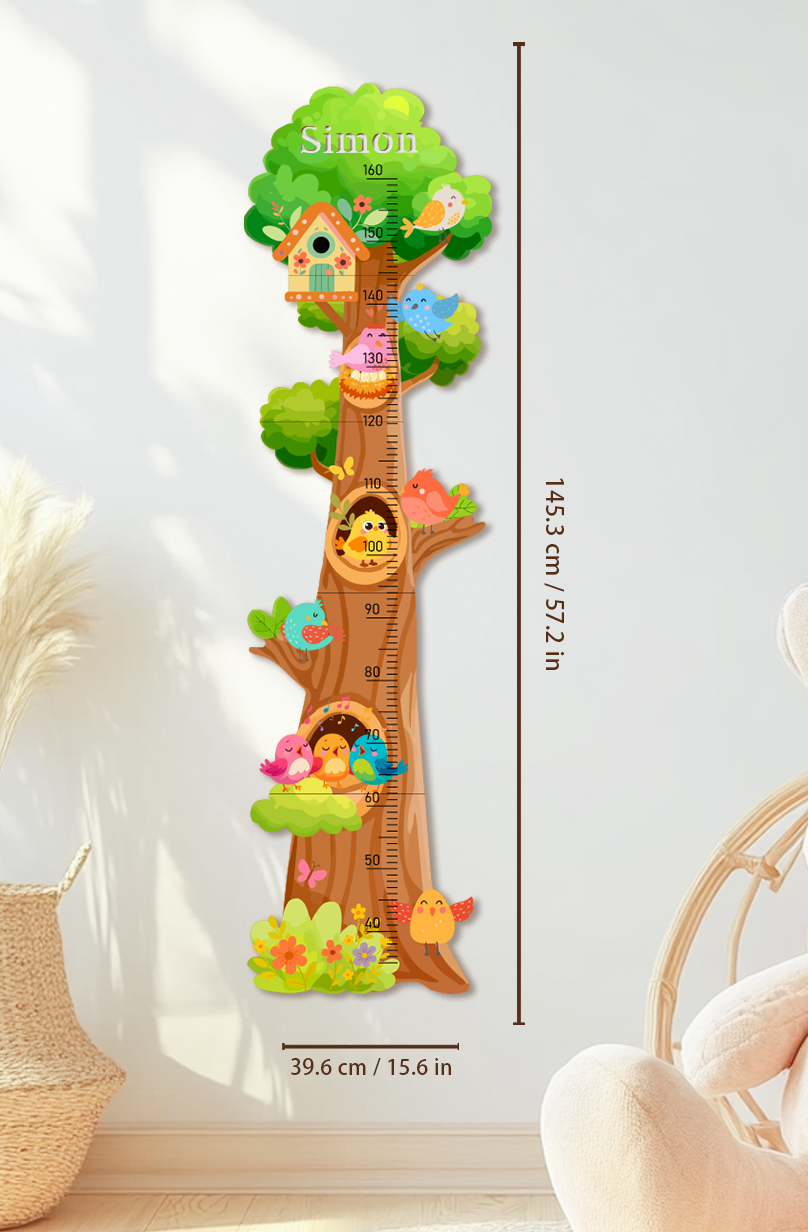 Personalized Wooden Birds and Flowers Treehouse Growth Chart