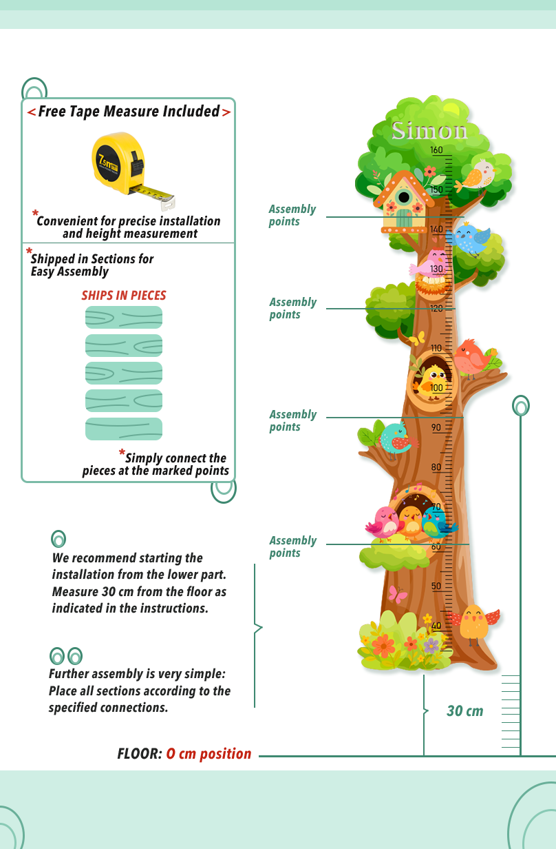 Personalized Wooden Birds and Flowers Treehouse Growth Chart