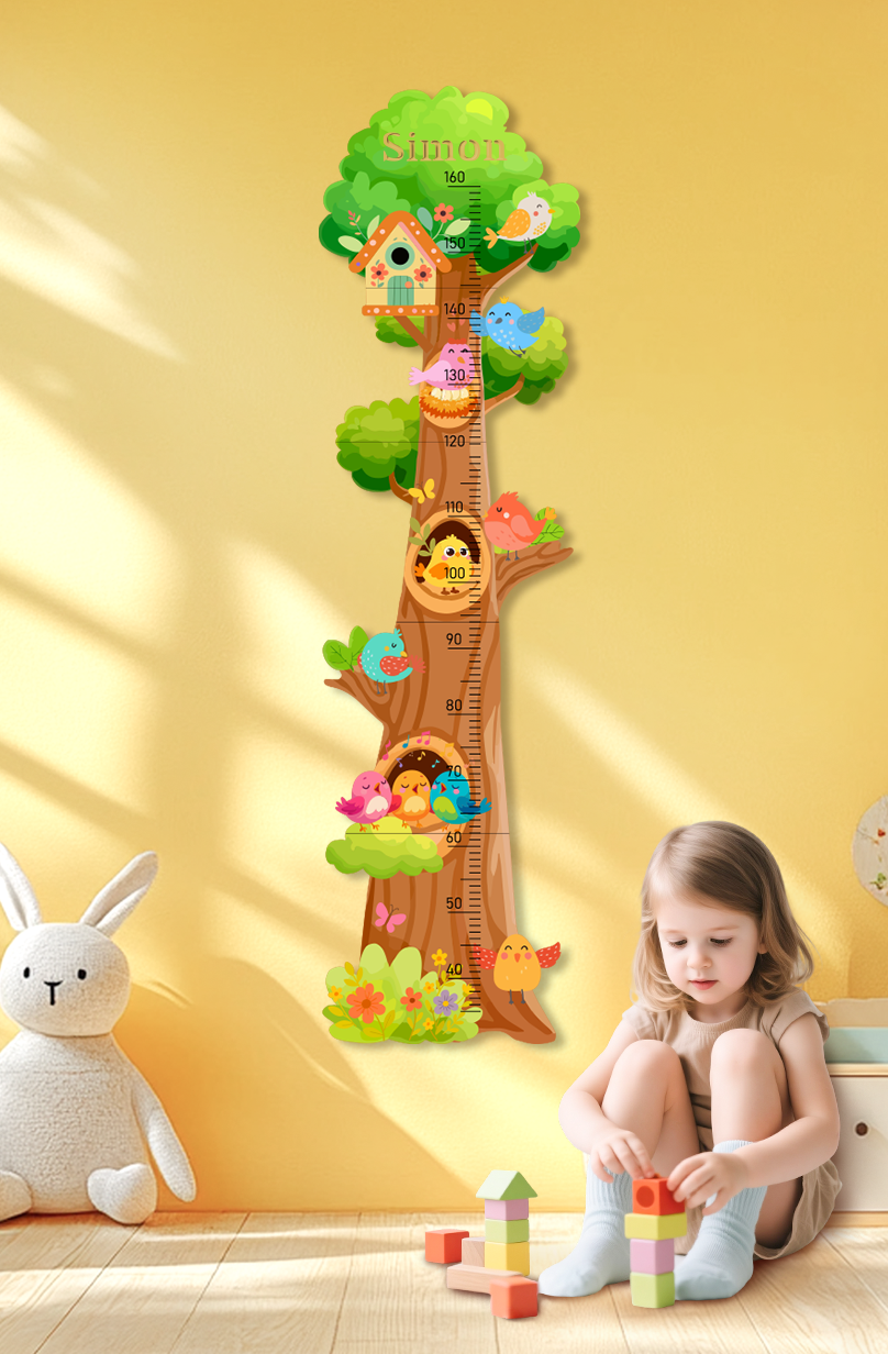 Personalized Wooden Birds and Flowers Treehouse Growth Chart