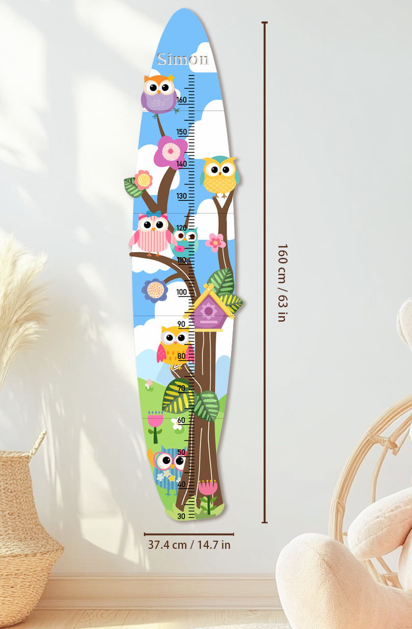 Personalized Wooden Colorful Owl Tree Growth Chart