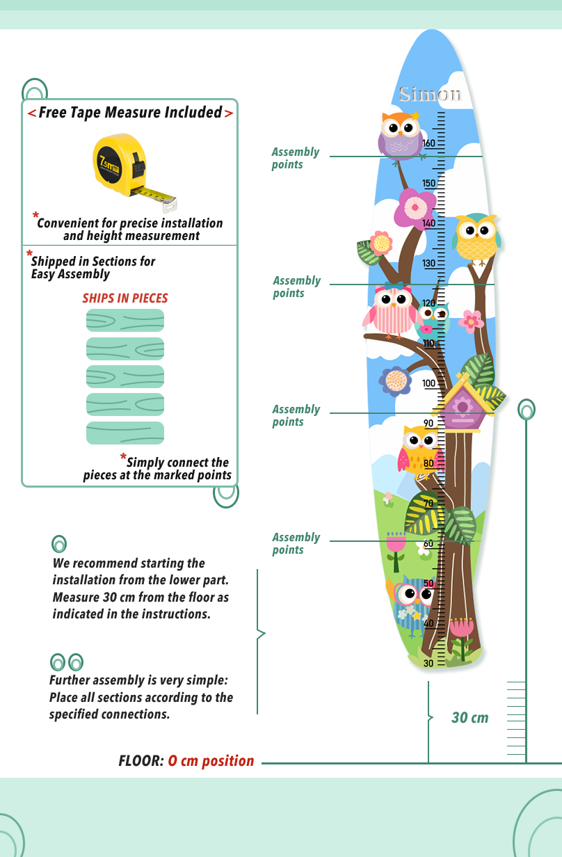 Personalized Wooden Colorful Owl Tree Growth Chart