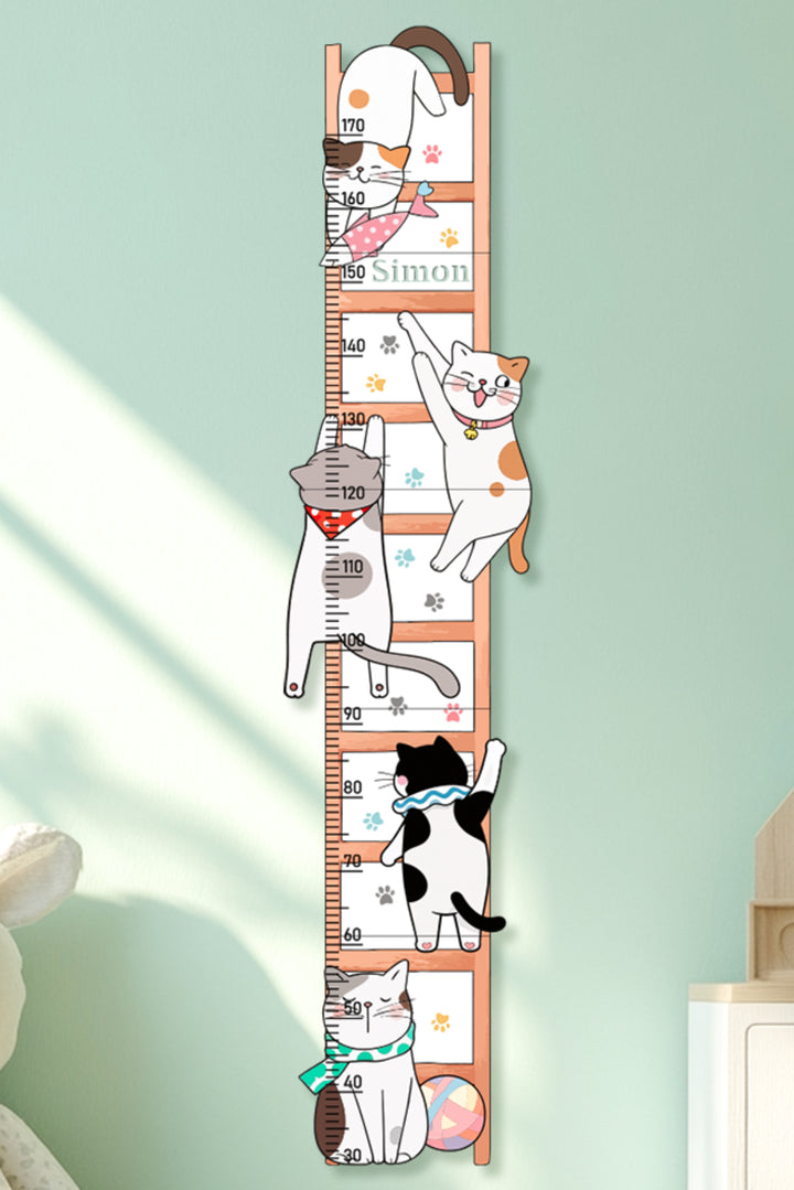 Personalized Wooden Whimsical Cat Themed Growth Chart