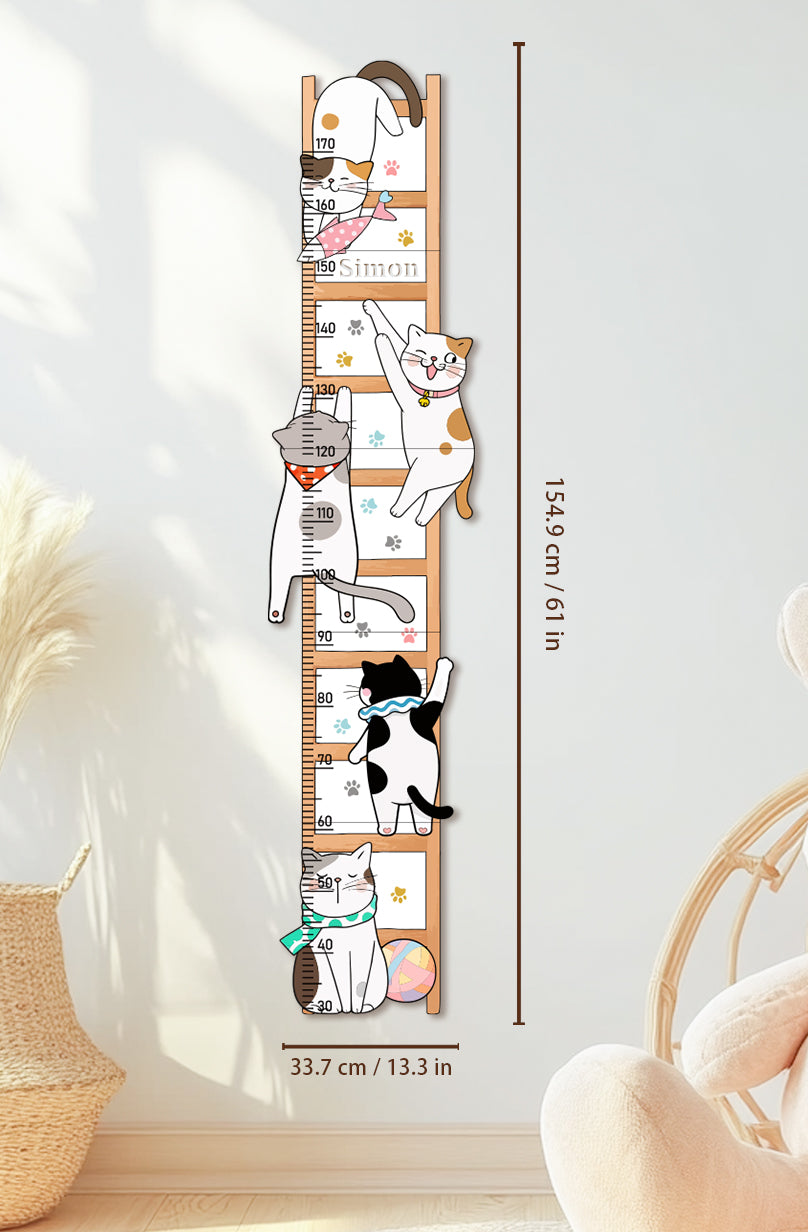 Personalized Wooden Whimsical Cat Themed Growth Chart