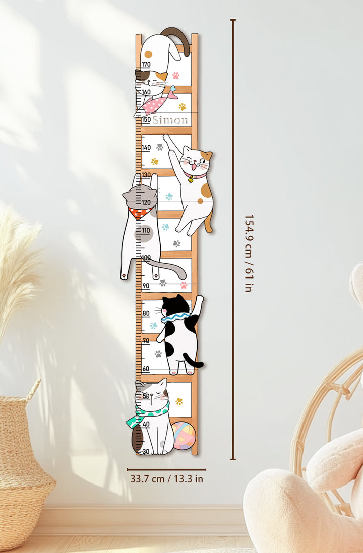 Personalized Wooden Whimsical Cat Themed Growth Chart