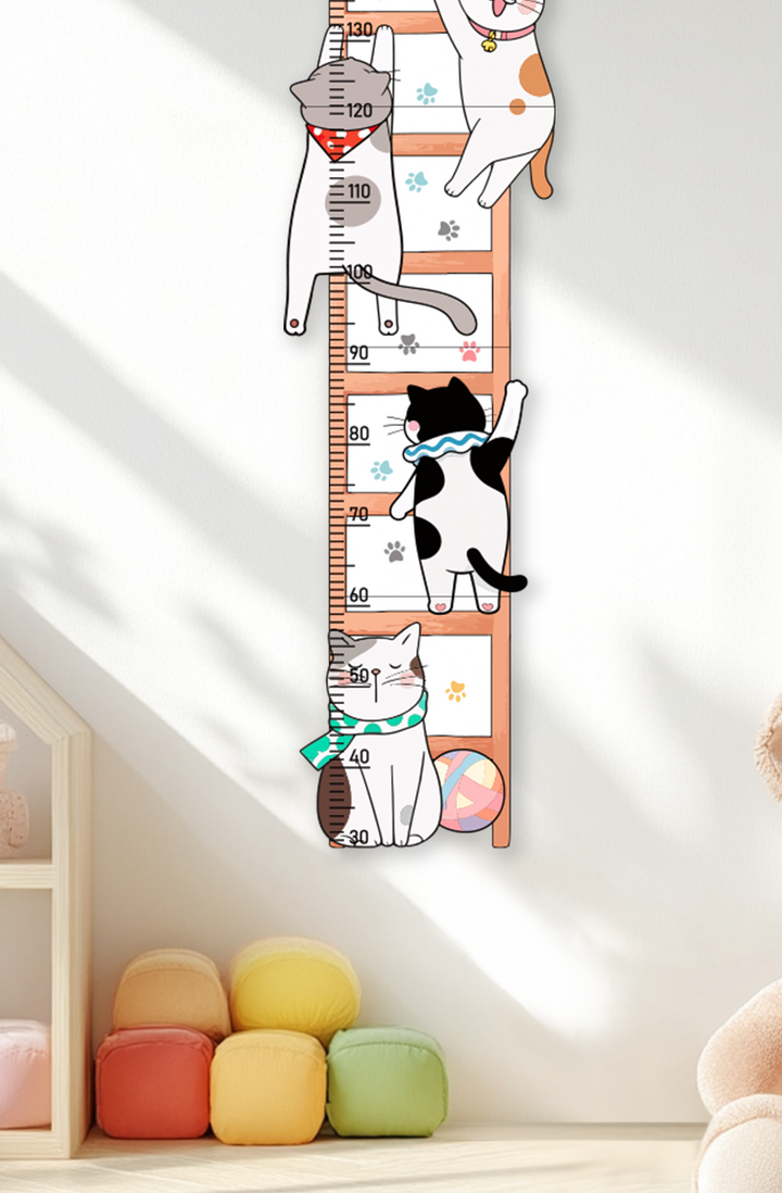Personalized Wooden Whimsical Cat Themed Growth Chart