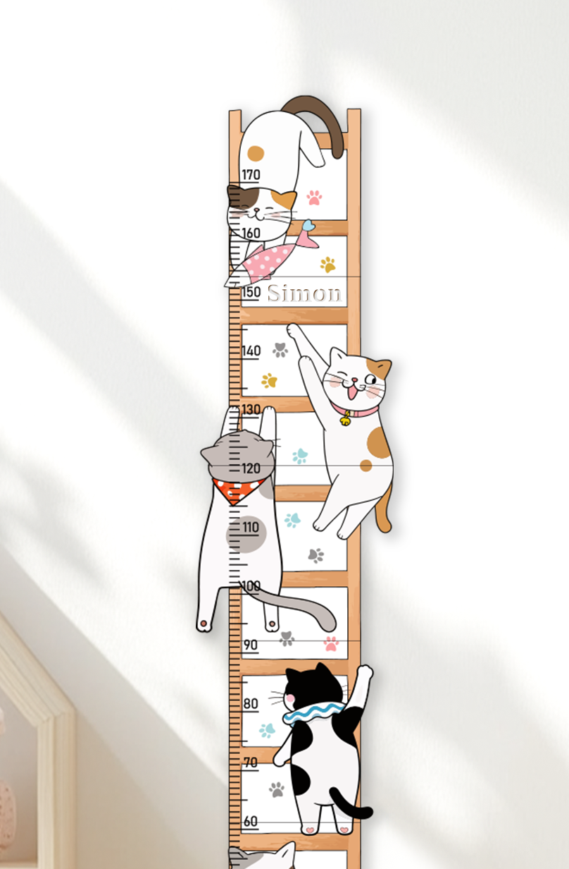 Personalized Wooden Whimsical Cat Themed Growth Chart