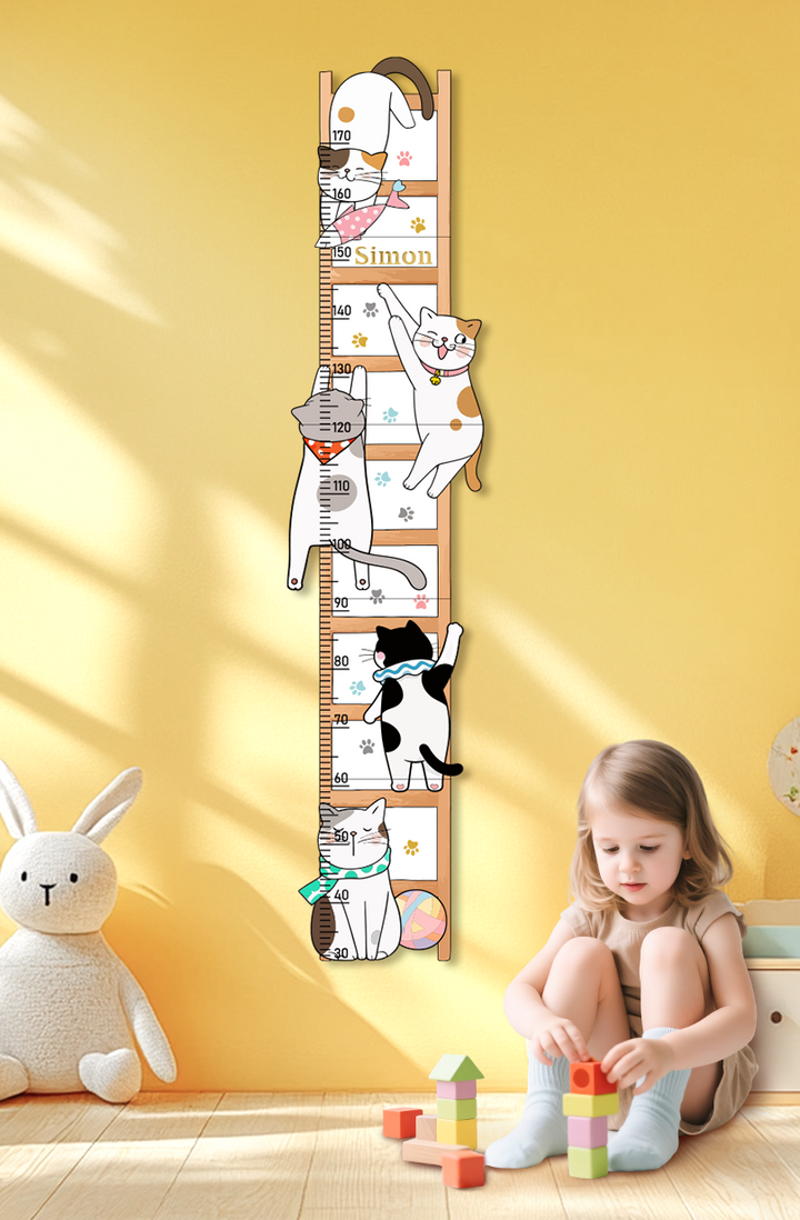 Personalized Wooden Whimsical Cat Themed Growth Chart