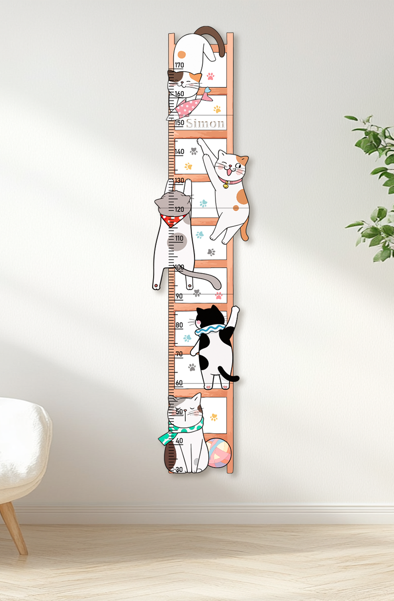 Personalized Wooden Whimsical Cat Themed Growth Chart