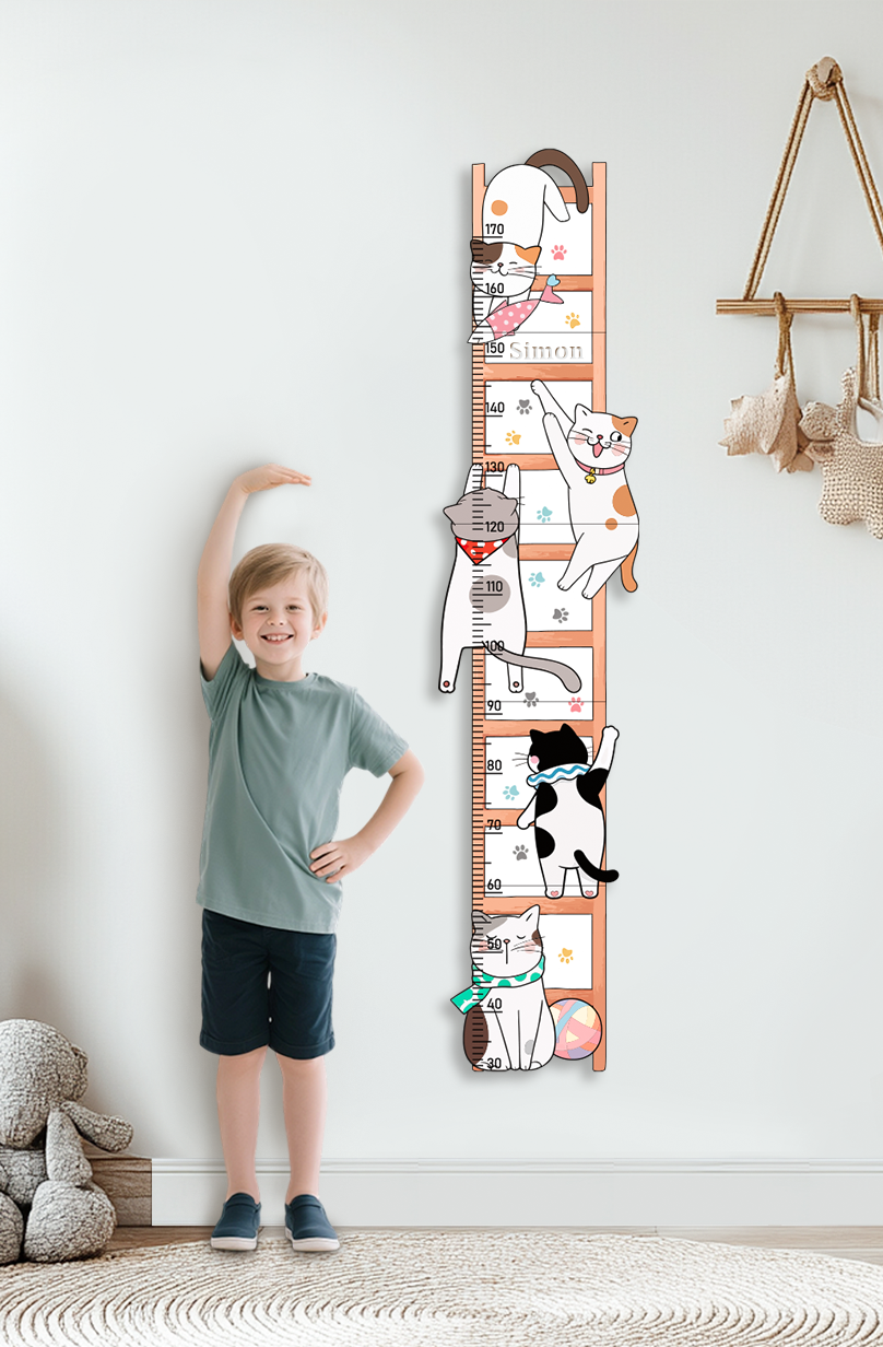Personalized Wooden Whimsical Cat Themed Growth Chart