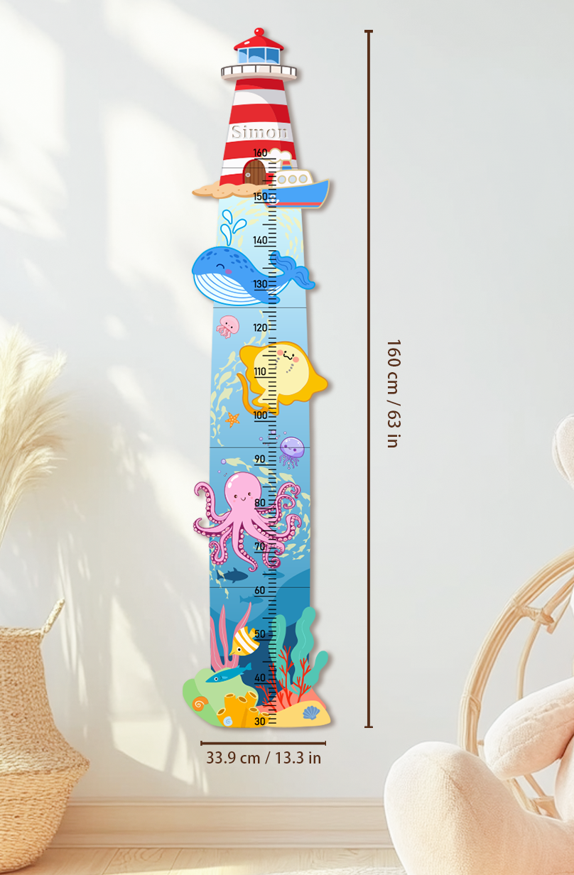 Personalized Wooden Nautical Sea Life Theme Growth Chart