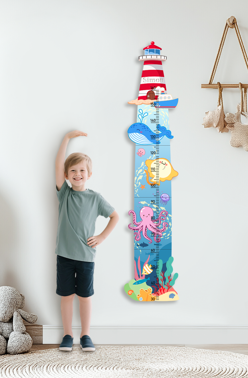 Personalized Wooden Nautical Sea Life Theme Growth Chart