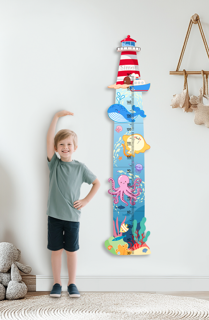 Personalized Wooden Nautical Sea Life Theme Growth Chart