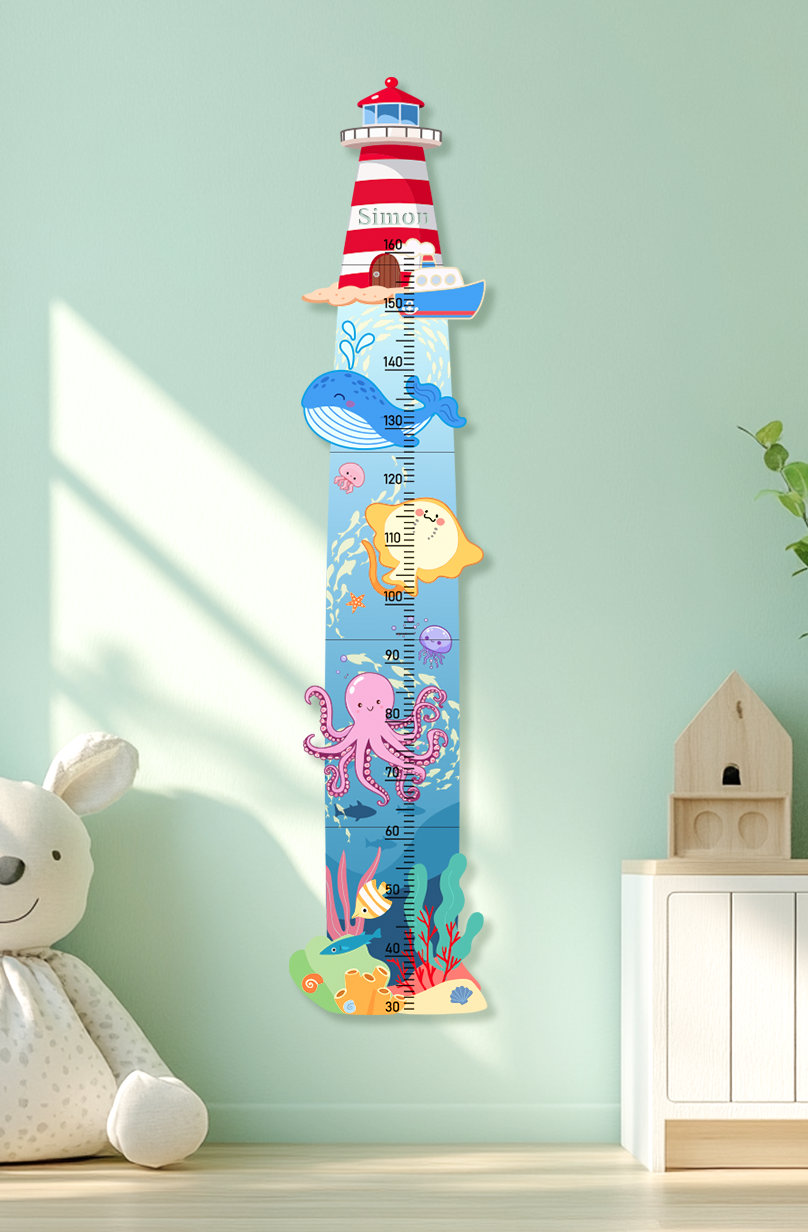 Personalized Wooden Nautical Sea Life Theme Growth Chart