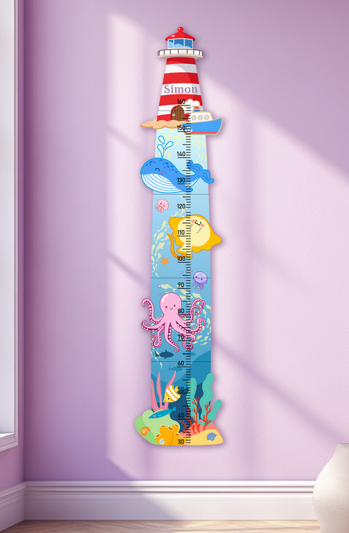 Personalized Wooden Nautical Sea Life Theme Growth Chart