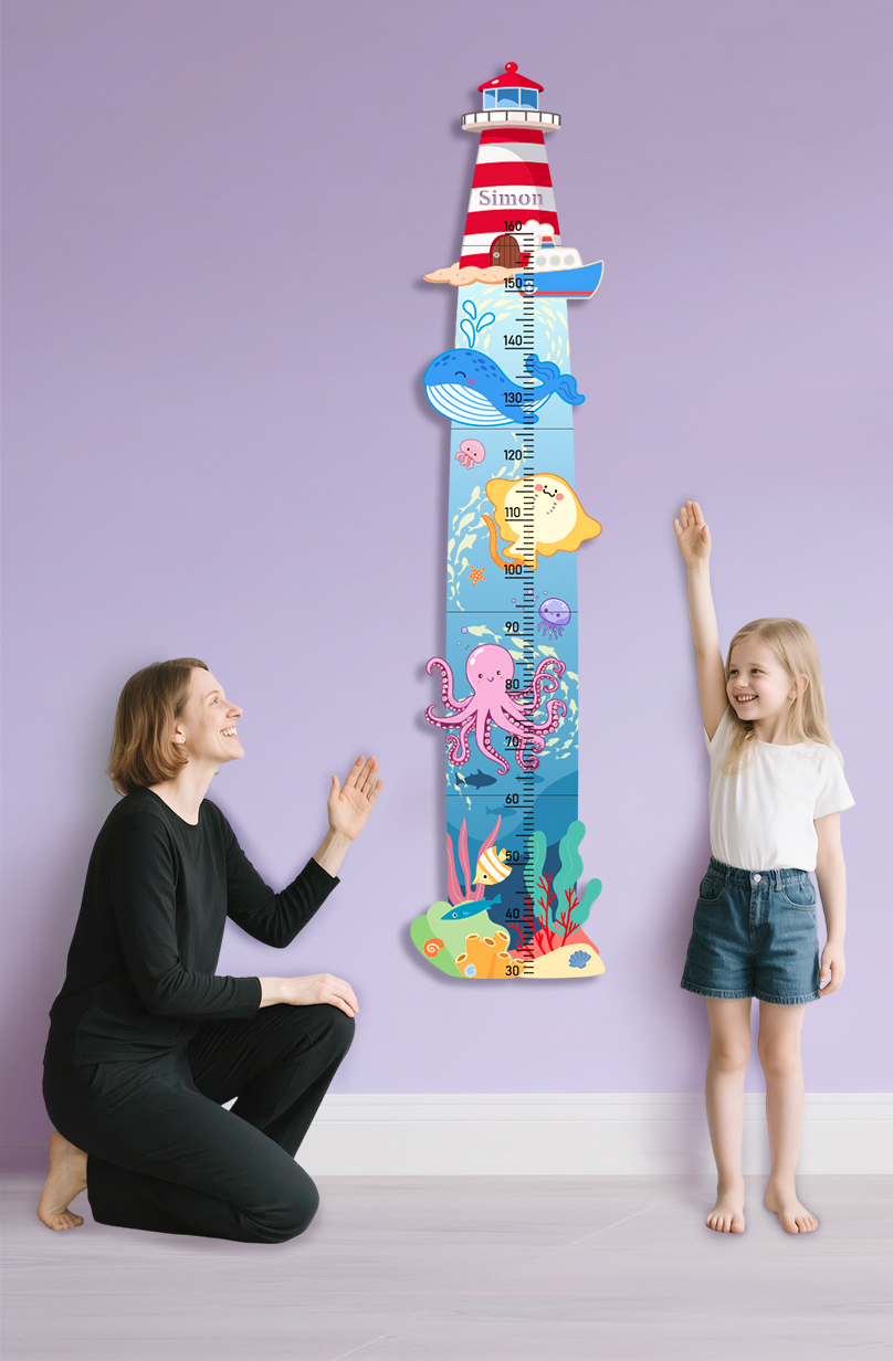 Personalized Wooden Nautical Sea Life Theme Growth Chart