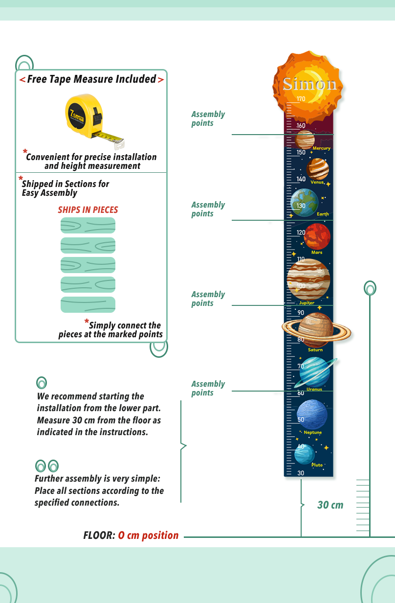 Personalized Wooden Solar System Growth Chart for Kids