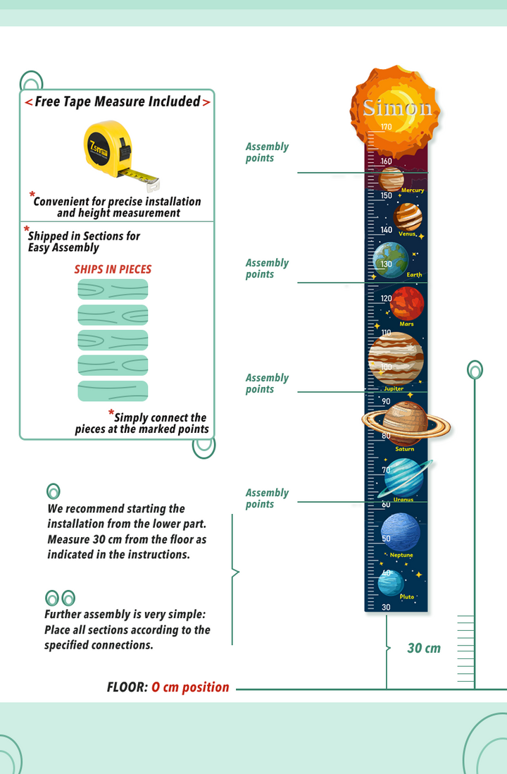 Personalized Wooden Solar System Growth Chart for Kids