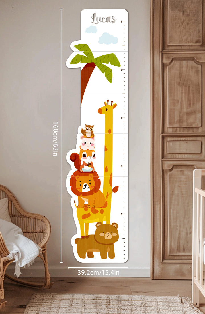 Personalized Wooden Cute Animals Growth Chart Ruler - size