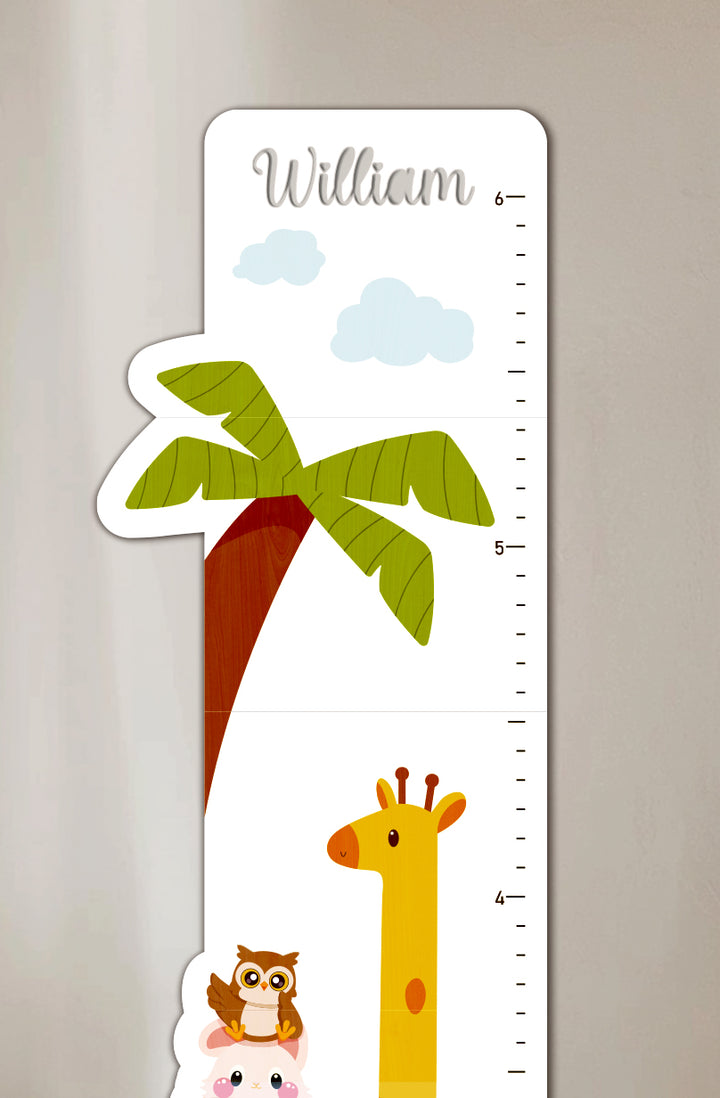 Personalized Wooden Cute Animals Growth Chart Ruler - Name custom