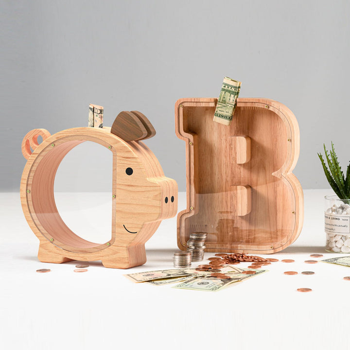 Personalized Wooden Pig Piggy Bank for Kids