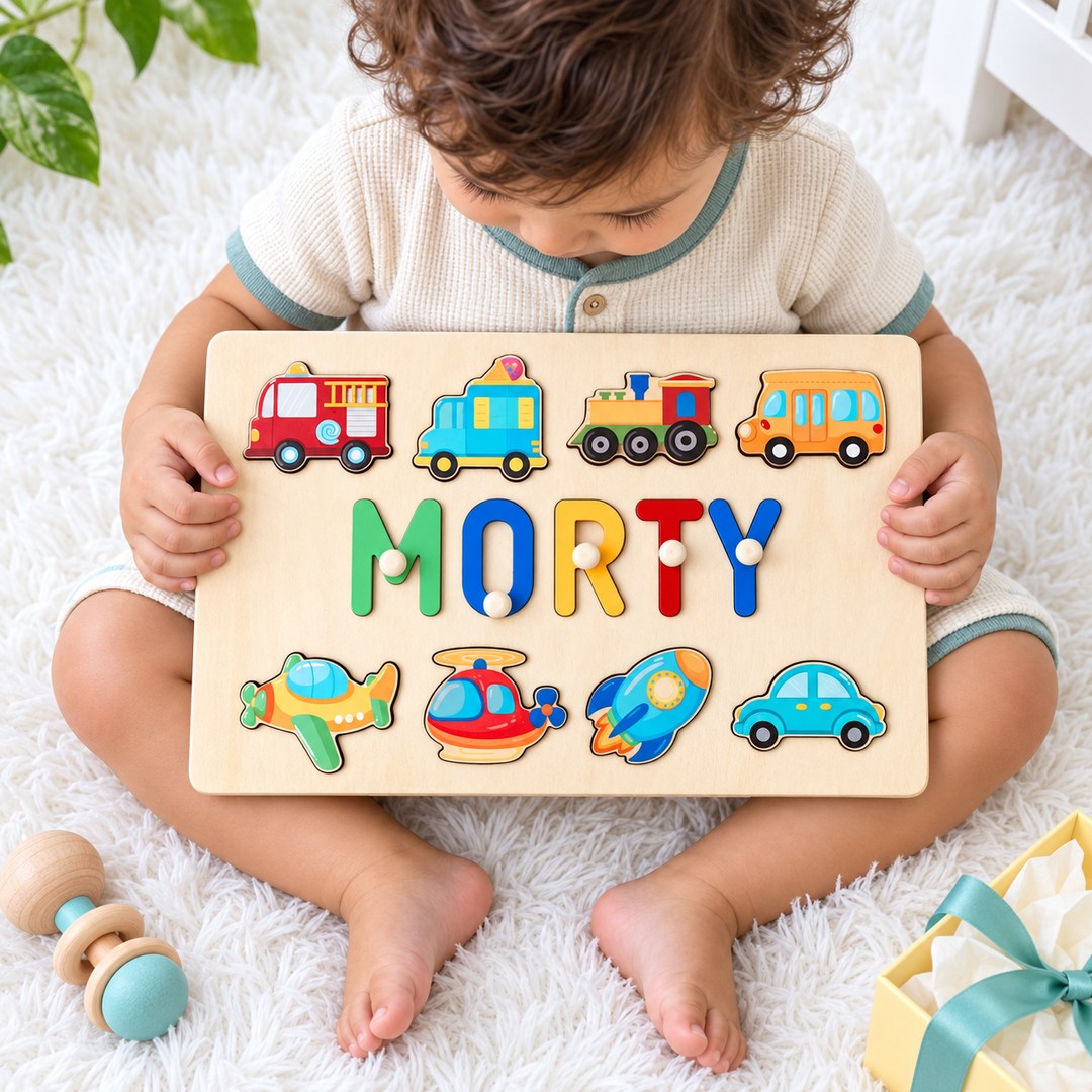 Personalized Wooden Baby Name Puzzle - Traffic woodemon