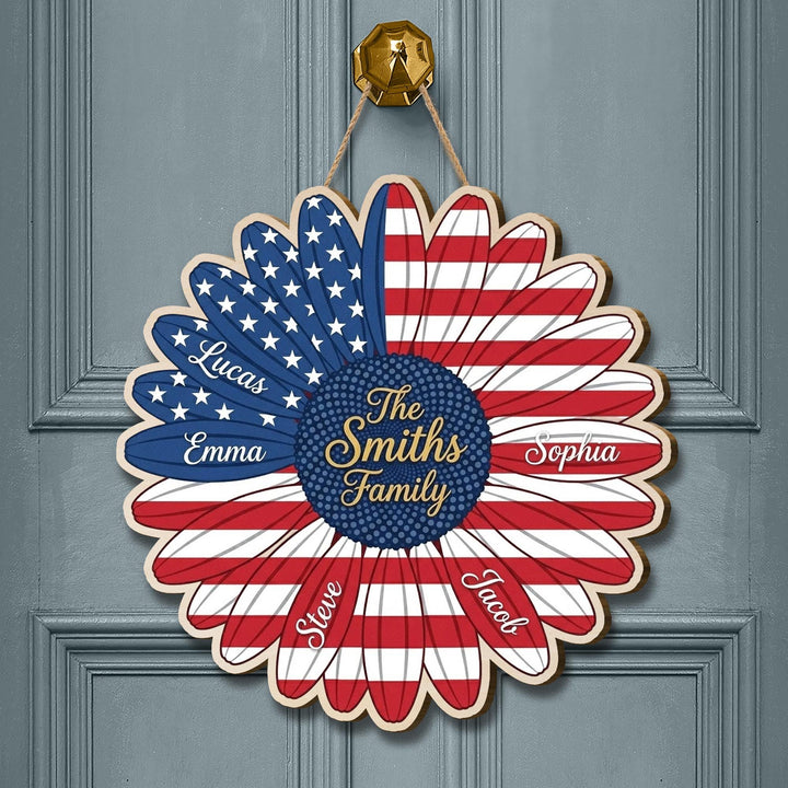 Personalized Independence Day Wooden Family Name Sign