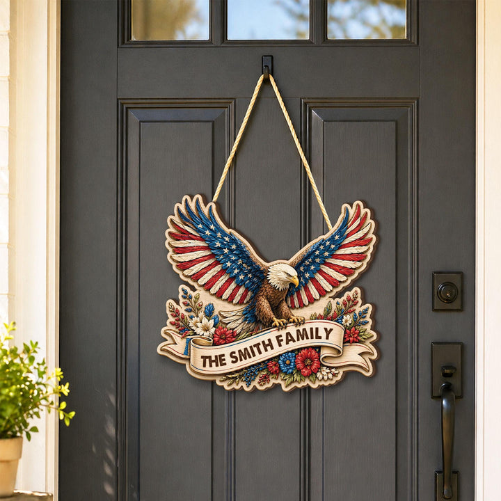 Personalized USA Eagle Wooden Family Name Sign