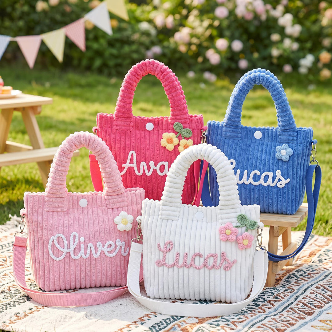 Personalized Kids Corduroy Crossbody Tote Bag sokidsun