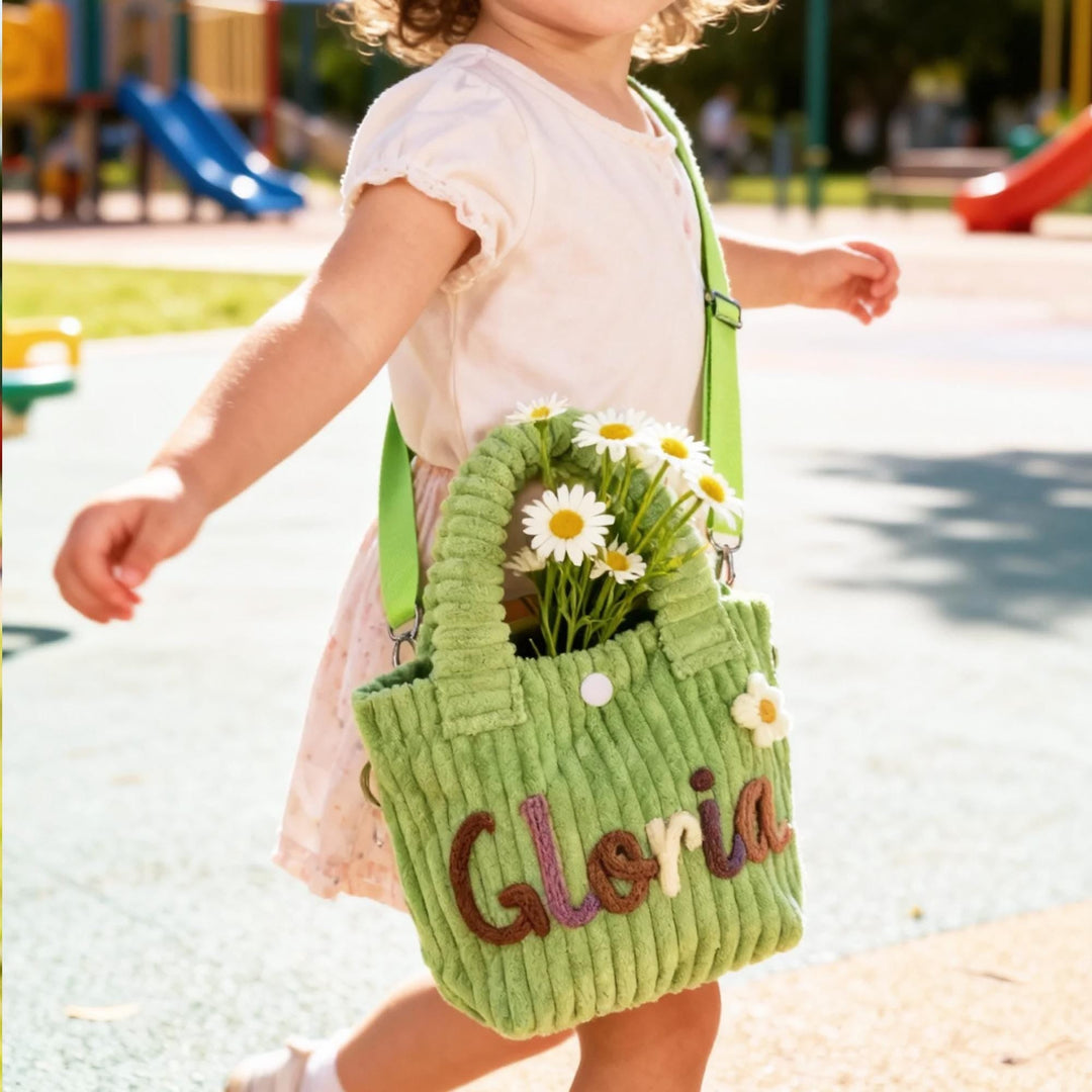 Personalized Kids Corduroy Crossbody Tote Bag sokidsun