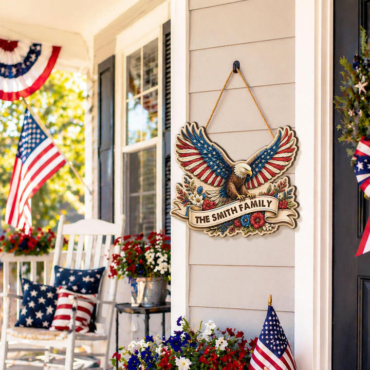 Personalized USA Eagle Wooden Family Name Sign