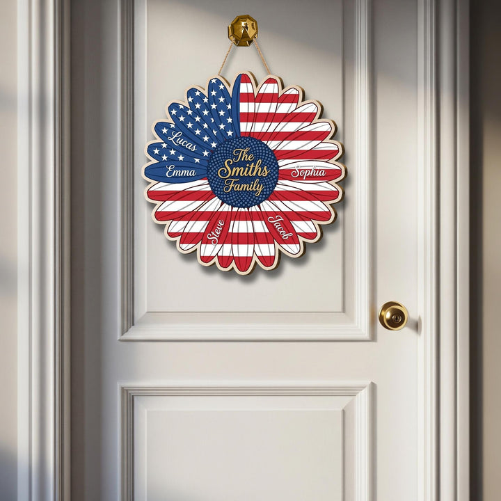 Personalized Independence Day Wooden Family Name Sign