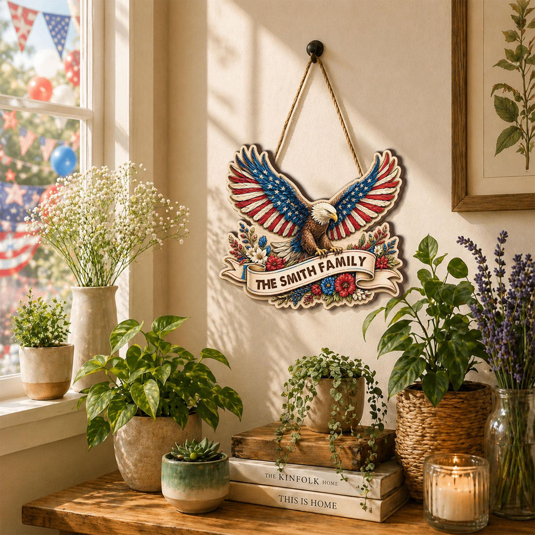 Personalized USA Eagle Wooden Family Name Sign