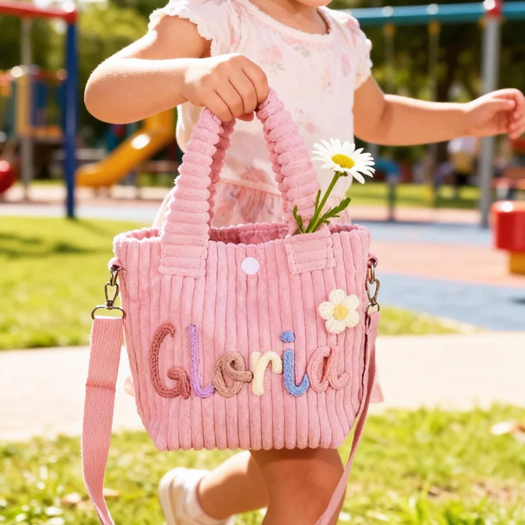 Personalized Kids Corduroy Crossbody Tote Bag sokidsun