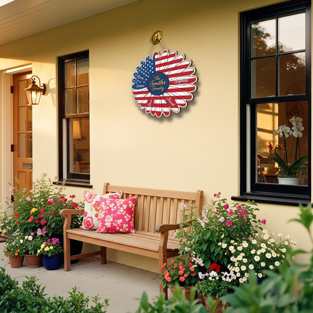 Personalized Independence Day Wooden Family Name Sign