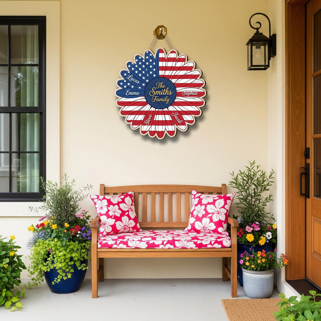 Personalized Independence Day Wooden Family Name Sign