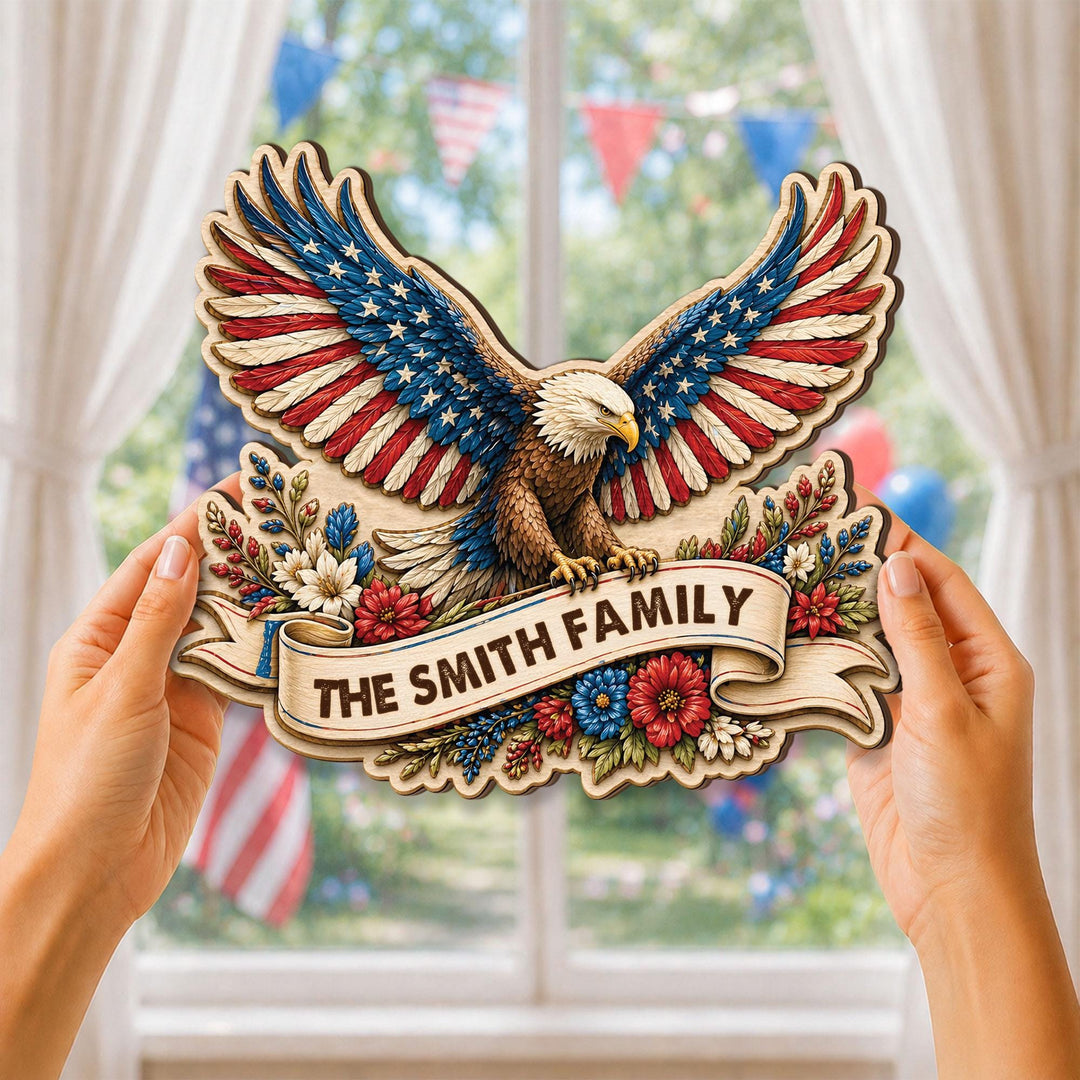 Personalized USA Eagle Wooden Family Name Sign