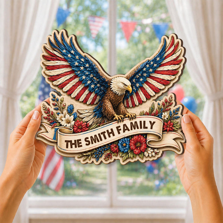 Personalized USA Eagle Wooden Family Name Sign