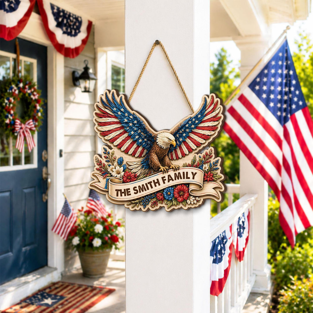 Personalized USA Eagle Wooden Family Name Sign